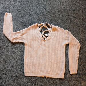 Ardene Light Pink V-Neck Sweater With Detail Open Back